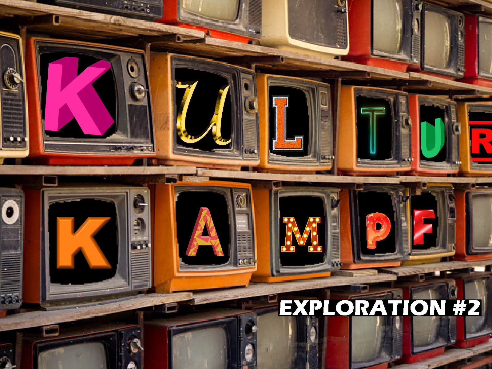 wall of televisions spelling kulturkampf